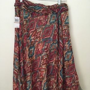 NWT! Versailles Orange, teal Aztec print chiffon-feel Skirt + lining Size 12